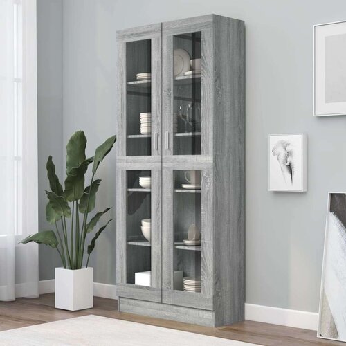 VidaXL Vitrina siva sonoma 82,5x30,5x185,5 cm konstruiran les Slike