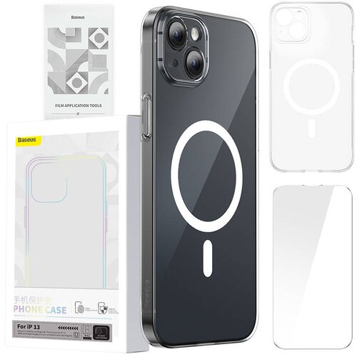 Baseus Magnetic Crystal Clear za&amp;scaron;čitni ovitek za iPhone 13 (prozoren) + kaljeno steklo + komplet za či&amp;scaron;čenje, (20756111) Slike
