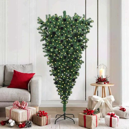 vidaXL Umjetna božićna jelka naopako s setom kuglica Zelena 180 cm PVC Cene