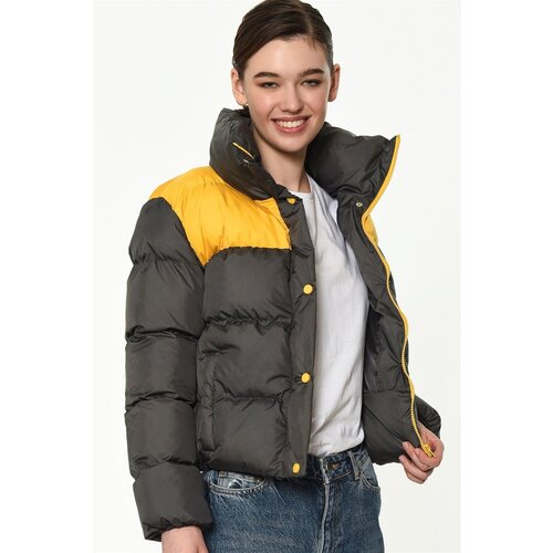 Dewberry Z6649 WOMEN&amp;#039;S COAT-ANTHRACITE-YELLOW Slike