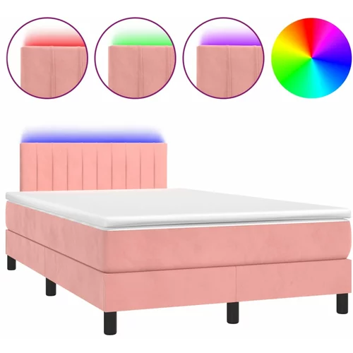 vidaXL Box spring postelja z vzmetnico LED roza 120x190 cm žamet, (21112384)