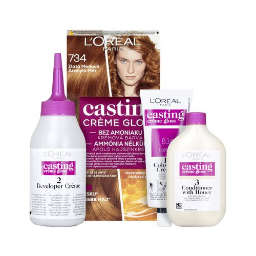 L&amp;acute;Or&amp;eacute;al Paris casting Creme Gloss barva za lase za barvane lase za vse vrste las 48 ml odtenek 734 Golden Honey Slike