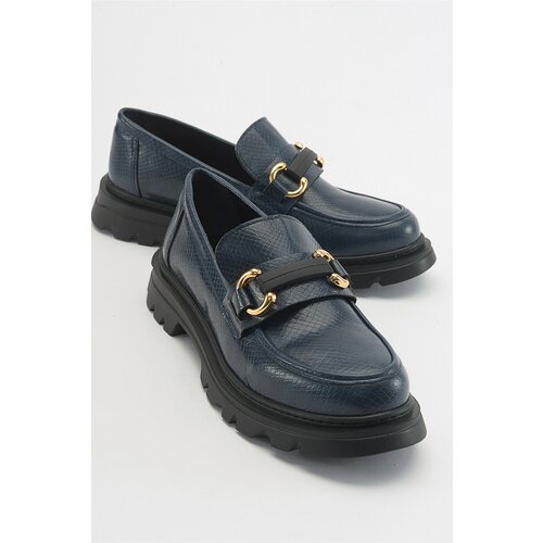 LuviShoes FRAS Women's Navy Blue Patterned Loafers Slike