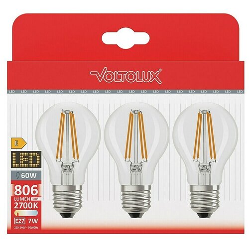 VOLTOLUX Set LED sijalk (E27, Ni mogoče zatemniti, Toplo bela, 806 lm, 7 W, 3 kos, Prozorna) Slike