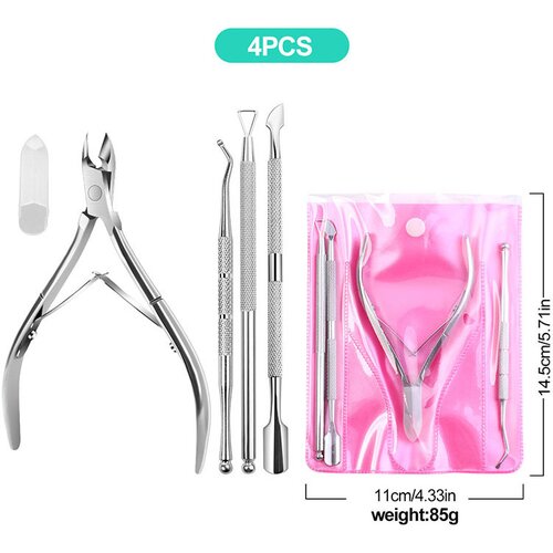 INF Set za manikuro (4 kosi) - ščipalnik za obnohtno kožico, potisnik, odstranjevalec in pinceta Silver, (21837976) Cene