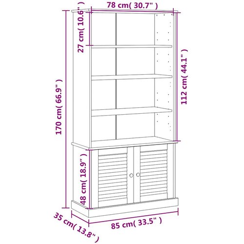  Regal za knjige VIGO sivi 85 x 35 x 170 cm od masivne borovine Slike