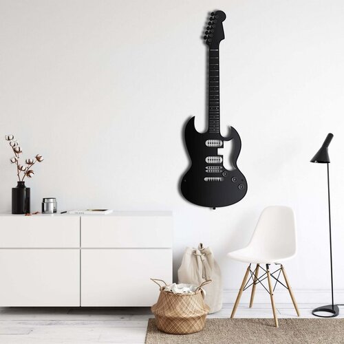 Wallxpert metalni zidni ukras 5067, silueta električne gitare, 30 x 91 cm, crni Cene