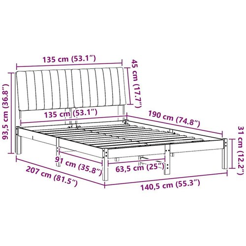  Okvir za krevet s uzglavljem Smeđa 135 x 190 cm tkanina Slike