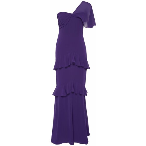 Trendyol Purple Frilly Long Evening Dress Slike