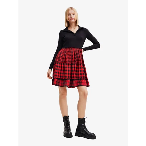 Desigual Red and Black Checkered Dress Harryst - Ladies