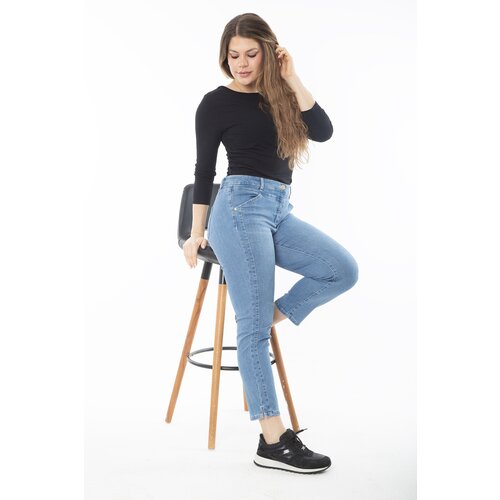 Şans Women's Plus Size Blue Lycra 5 Pocket Slit Jeans Slike