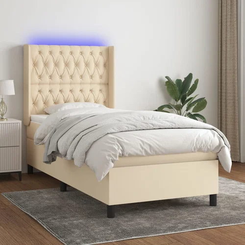 The Living Store Box spring postelja z vzmetnico LED krem 100x200 cm blago - Box Spring Postelja, (21519303)