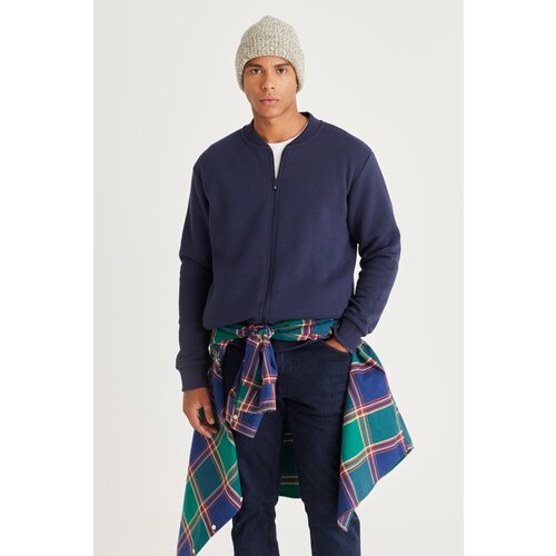 AC&Co / Altınyıldız Classics Men's Navy Blue Standard Fit Regular Cut Inner Fleece 3 Thread College Collar Cotton Sweatshirt Jacket Slike