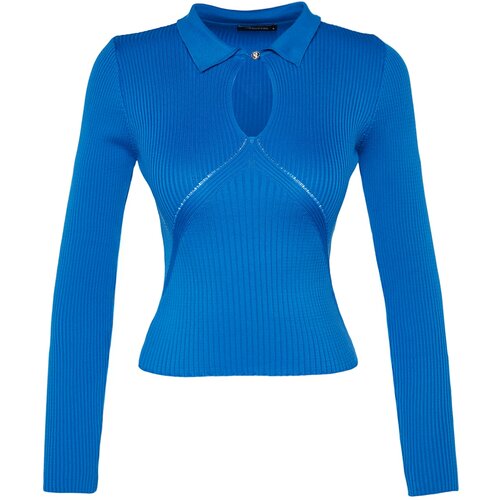 Trendyol Blue Polo Collar Knitwear Sweater Slike