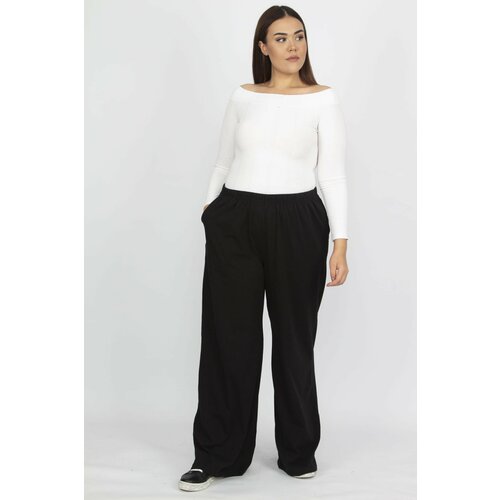 Şans Women's Black Plus Size Cotton Fabric Side Pockets Tracksuit Bottom Slike