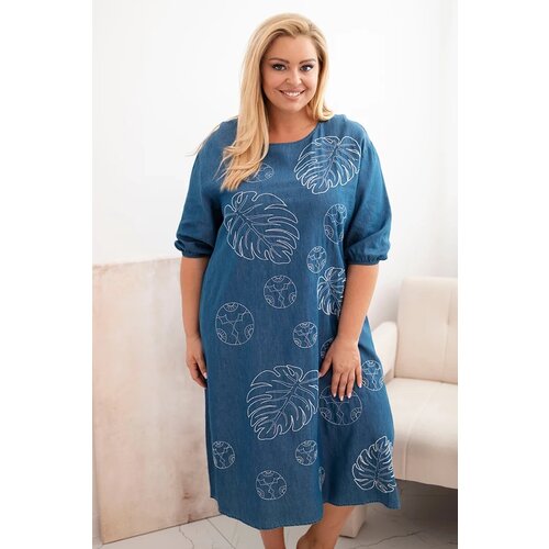 Kesi Włoski Plus Size women&amp;#039;s dress with leaf embroidery denim Slike