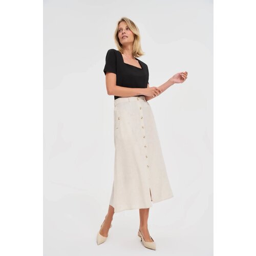 Marisse Beige Linen Midi Skirt Slike