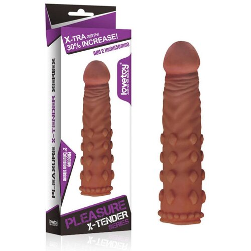  Pleasure X-Tender braon navlaka za penis sa bodljicama &amp;mdash; TPE, 18 cm &amp;mdash; LVTOY00160 Slike