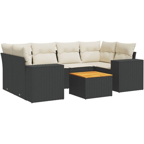  7-dijelni set vrtnih sofa od poliratana s jastucima crni Slike