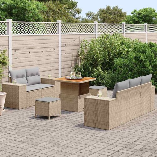  8-dijelni vrtni sofa set s jastučićima bež poli ratan akacija Vrtna garnitura - 3-dijelni vrtni blagovaonski set s jastučićima Cene