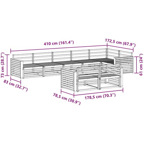  Set vanjskih sofa 8 kom. Prirodna Čvrsto drvo akacije Smeđa 410 x 172,5 x 73 cm Slike