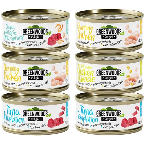 Greenwoods Me&amp;scaron;ano poskusno pakiranje Delight 6 x 70 g - Miks: 4 sorte Slike