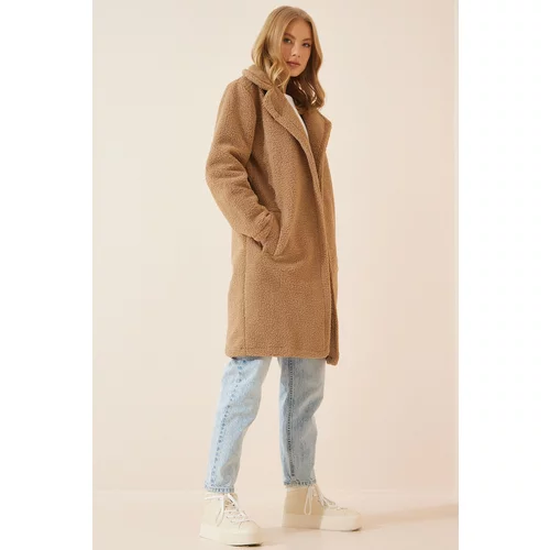 Happiness İstanbul Women's Biscuit Layered Collar Plush Coat Firm