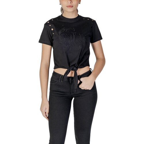 Guess Majice s kratkimi rokavi CN SS EYELET TONE ON W5GI18 I3Z14 Črna Cene