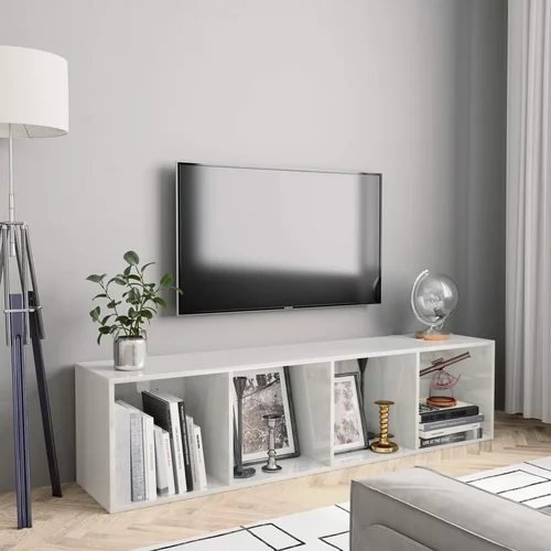 vidaXL Knjižna / TV omara visok sijaj bela 143x30x36 cm, (20622770)