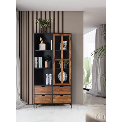 GINER Y COLOMER vitrina s 4 predali in steklenimi vrati s kovinskim okvirjem, (22147028) Cene