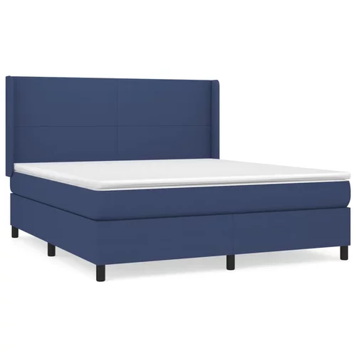 vidaXL Box spring postelja z vzmetnico modra 160x200 cm blago, (20894572)