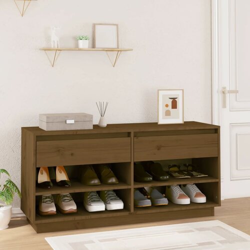vidaXL Omarica za čevlje medeno rjava 110x34x52 cm trdna borovina Cene