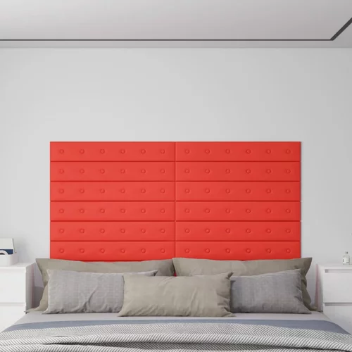  Zidne ploče od umjetne kože 12 kom crvene 90 x 15 cm 1,62 m²