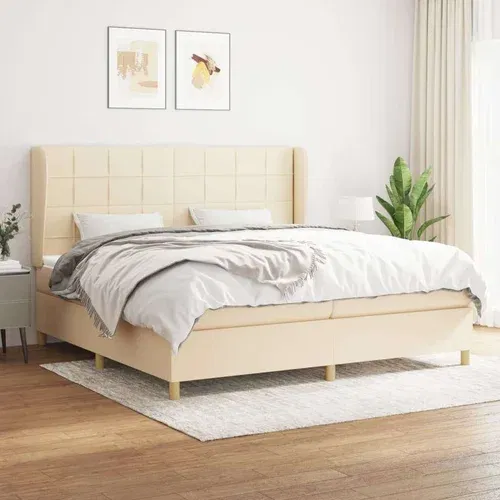  Box spring postelja z vzmetnico krem 200x200 cm blago, (20999411)