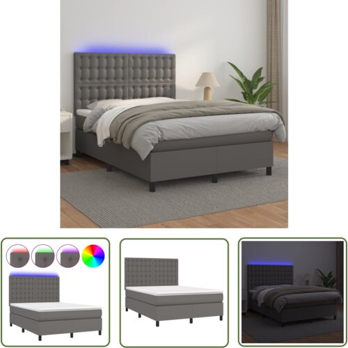 The Living Store Box spring postelja z vzmetnico LED siva 140x190cm umetno usnje - Box Spring Postelja, (21737498) Cene