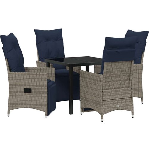  Set za objedovanje od 5 dijelova s jastučićima sivi poli ratan  vrtni stol crni 80x80x73 cm kaljeno staklo Cijene
