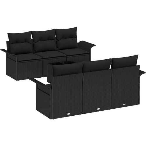 VidaXL 7-dijelni vrtni sofa set s jastučićima crni poli ratan, 2-sjedni vrtni sofa s skladi&amp;scaron;tem i jastučićima crni poli ratan Slike