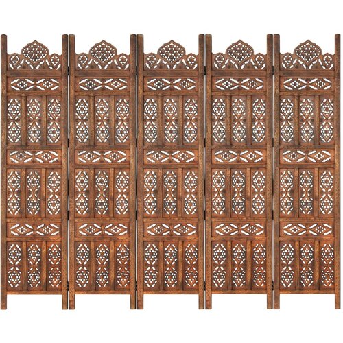 vidaXL Ročno izrezljan paravan 5-delni rjav 200x165 cm trden mangov les Cene