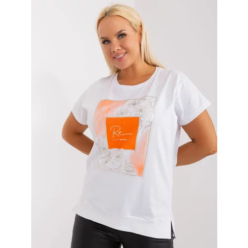 Fashion Hunters Larger size cotton blouse in white and orange