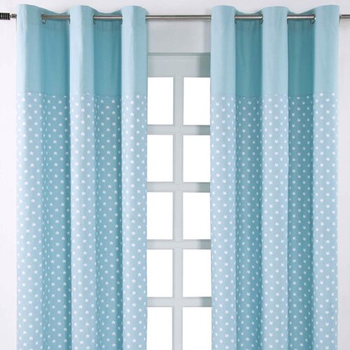 HOMESCAPES Bombažne zavese Stars Blue Ready Made Eyelet, par, 137x182 cm, (20749291) Cene