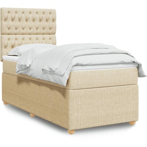vidaXL Box spring postelja z vzmetnico krem 90x200 cm blago Cene