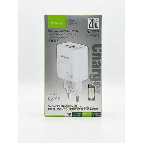 BAVIN punjač 20W PD Usb A/Type C + kabl C-C PC963Y-CC bela Slike