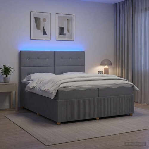  LED okvir za krevet s madracem Svjetlosiva 200 x 200 cm Tkanina Cijene