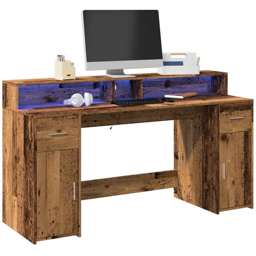 VidaXL Radni stol s LED svjetlima boja starog drva 160x55x91 cm drveni Slike