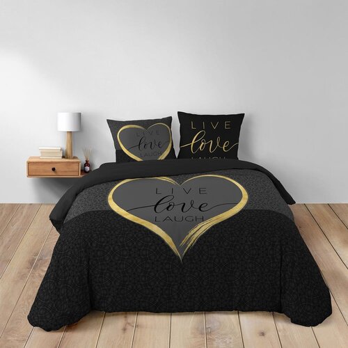 Douceur d int&amp;eacute;rieur Crna 3-dijelna pamučna posteljina za bračni krevet/za produženi krevet 240x220 cm Crazy Love &amp;ndash; Slike