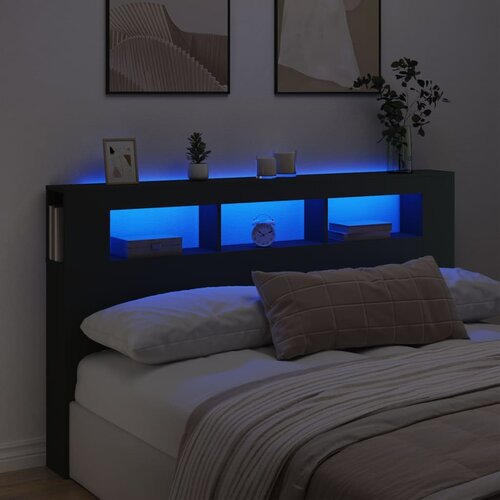  The Living Store LED posteljno vzglavje črno 180x18,5x103,5 cm inženirski les - LED Posteljno Vzglavje, (21442607) Slike