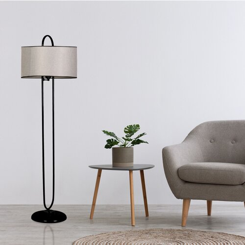 Opviq elips lambader siyah ayak hasır gri abajurlu blackgrey floor lamp Cene