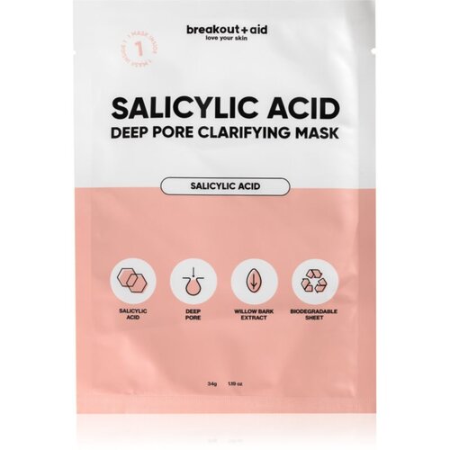 Breakout + aid Salicylic Acid Deep Pore Clarifying Mask Sheet maska sa salicilnom kiselinom 34 g Slike