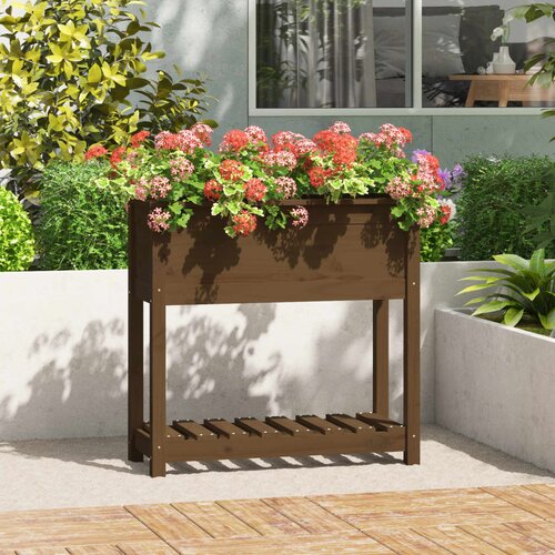 vidaXL Visoka greda s polico med. rjava 82,5x34,5x81 cm trdna borovina Cene