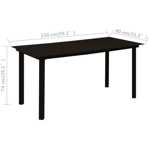  Vrtni blagovaonski stol crni 150 x 80 x 74 cm čelik i staklo Slike